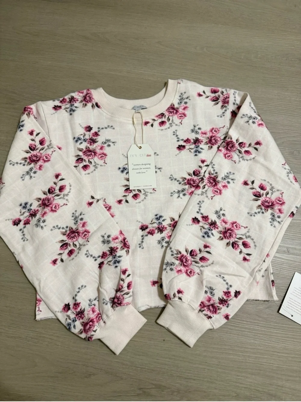 Ivy city co Floral Pink Cream sweatsuit matching sweat Set joggers travel casual